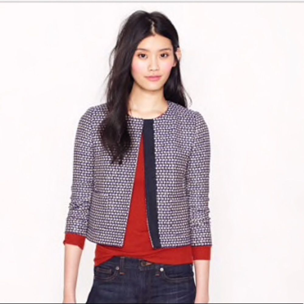J Crew 4 Navy tweed jacket blazer Blue white black